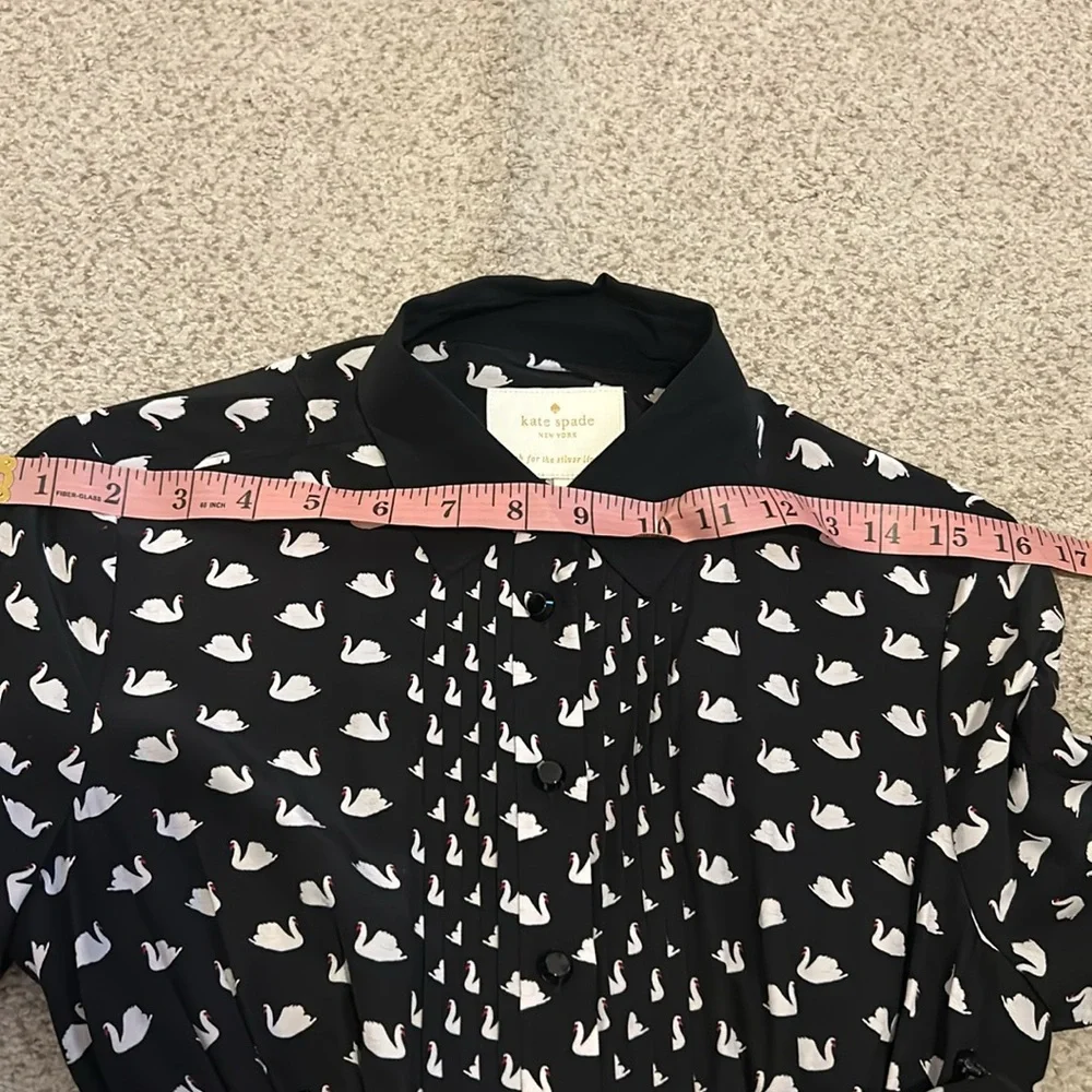 Kate Spade Swan Print Black & White Silk Rayon Dress, XS